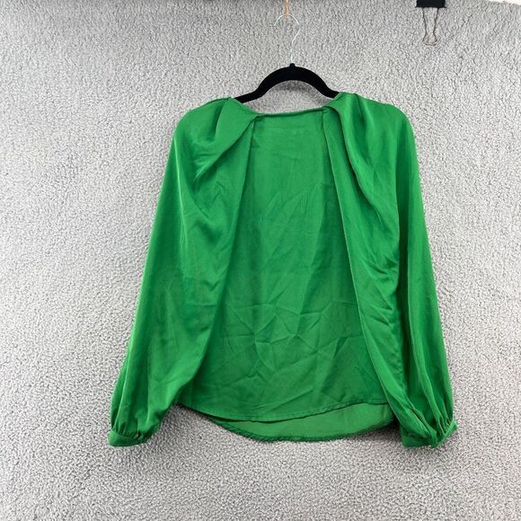 Who What Wear Balloon Long Sleeve Keyhole Blouse Kelly Green Sz Small - Picture 3 of 11